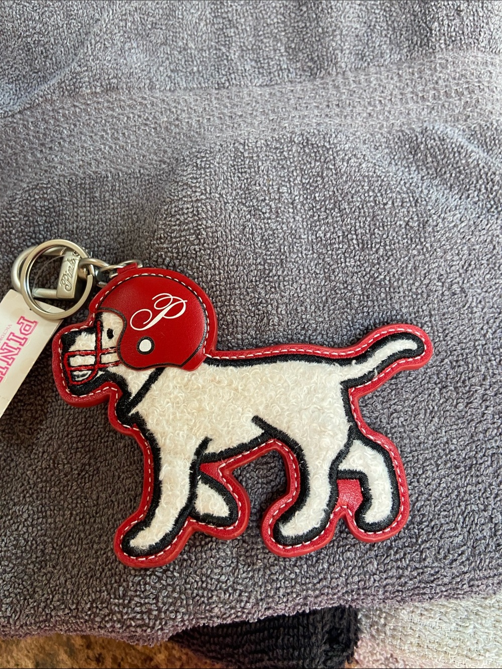 PINK Victoria's Secret Red & White Football Dog Keychain Charm